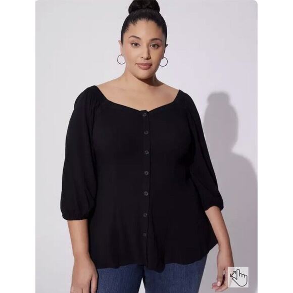 Torrid Fit & Flare Rayon Slub Button Up 3/4 Sleeve Black Size 4X - Picture 1 of 10
